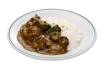 Japanese-style beef curry rice ( curry and rice are served together on the plate)
Japanese curry is...