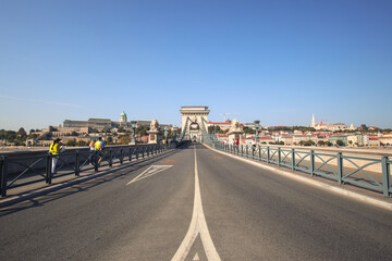 View at the Chain Bridge (Széchenyi) of Budapest, Hungary
