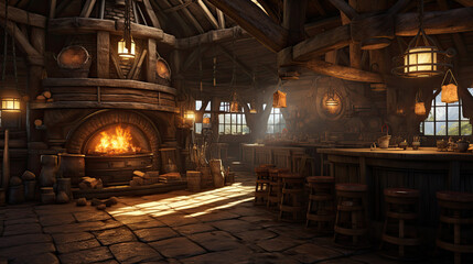 medieval old tavern fantasy rpg room - by generative ai