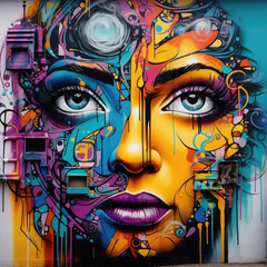 cyberpunk futuristic hacker graffiti street art - by generative ai - obrazy, fototapety, plakaty