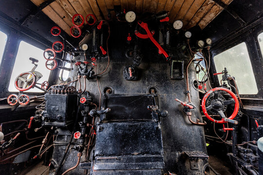 cab of a German steam locomotive
