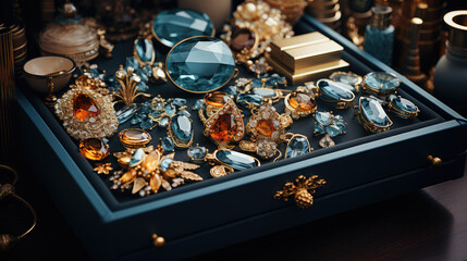 Fictional Luxurious Jewelry arranged on a table