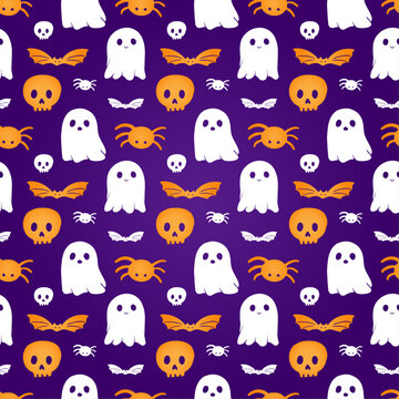 Halloween seamless pattern with ghosts. Cute vector illustrations.