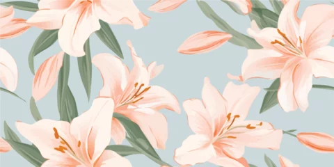 Foto op Plexiglas Lily flowers seamless pattern .Floral pattern design illustration for fashion, decoration, fabric, textile. lily pattern on light background © Eli Berr