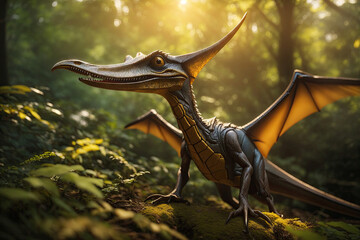 Pterosaur in the forest realistic. ai generative - obrazy, fototapety, plakaty