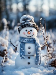 Obraz premium Winter atmospheric landscape with frost-covered, Snowman, Generative AI