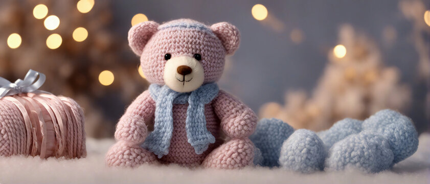 Teddy aus Wolle und Garn in dezenten Hebstfarben