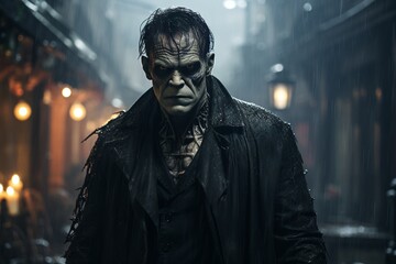 Frankenstein Monster, a Halloween Classic, Hair-Raising Creature in a Spooky Halloween Scenario