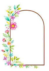 Frame made of colorful watercolor wildflowers and leaves illustration