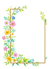 Frame made of colorful watercolor wildflowers and leaves illustration