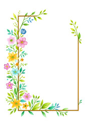 Obraz premium Frame made of colorful watercolor wildflowers and leaves illustration