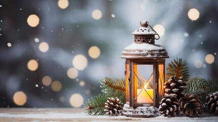 Christmas lantern snowy decorations ai generated Christmas background illustration