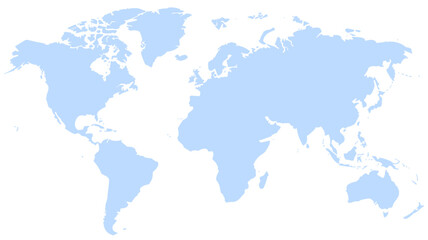 Vector world map isolated on a white background. Flat Earth depiction with a blue map design.