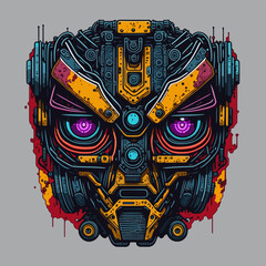 2D Vector Cartoon Illustration futuristic transformers face robotic technology machine mechanical

