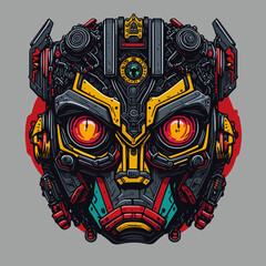 2D Vector Cartoon Illustration futuristic transformers face robotic technology machine mechanical
