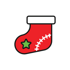 Christmas sock icon. Sock vector sign. Flat symbol. Linear sock icon. Illustration of colored christmas sock icon