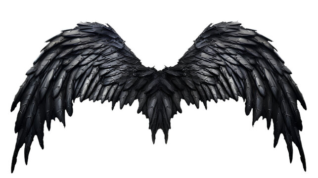 Black Demon Wings. Satin wings. Isolated on Transparent background.