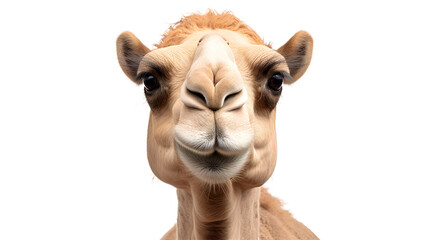 Obraz premium Camel face close-up shot. Isolated on Transparent background.