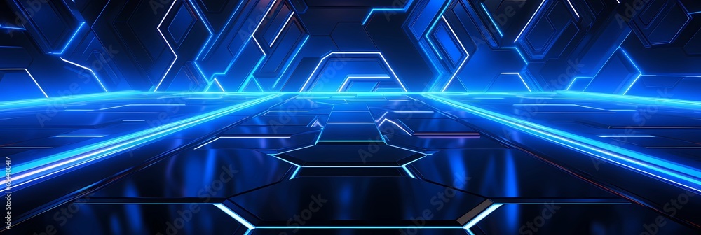 Poster abstract futuristic background with neon colored lines and geometric shapes
