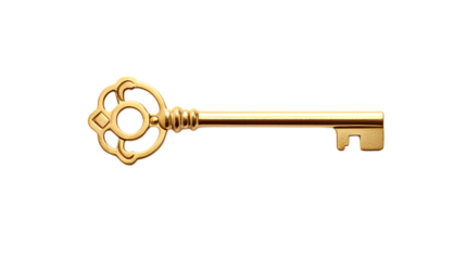 New Golden key. Isolated on Transparent background.