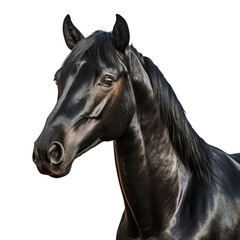 Fototapeta premium Black stallion close up on transparent background.