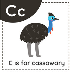 Learning English alphabet for kids. Letter C. Cute cartoon cassowary.