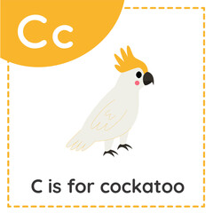 Learning English alphabet for kids. Letter C. Cute cartoon cockatoo.
