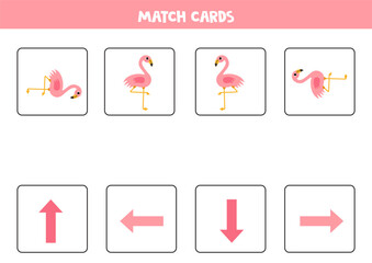 Left, right, up or down. Spatial orientation with cute pink flamingo.