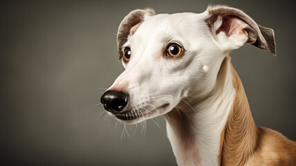 Realistic portrait of Whippet dog. AI generated
