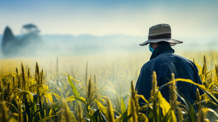 Farmer harvesting biofuel crops background with empty space for text 