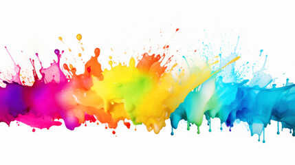 Abstract artistic colorful paint splashing of watercolor rainbow splash, spray-paint style, color field, acrylic drop, neon fluorescent colorful on white background. - obrazy, fototapety, plakaty