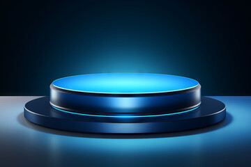 Podium. Neon blue. Abstract background, Futuristic pedestal for product presentation, Display  modern. 3D illustration. Generative AI