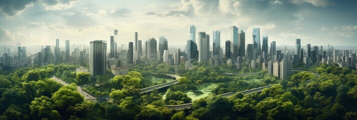central business district with nature, top view, Generative AI - obrazy, fototapety, plakaty