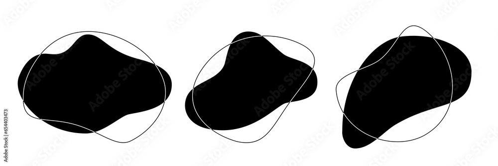 Poster black liquid irregular amoeba blob shapes vector collection isolated on white background. fluid bobb