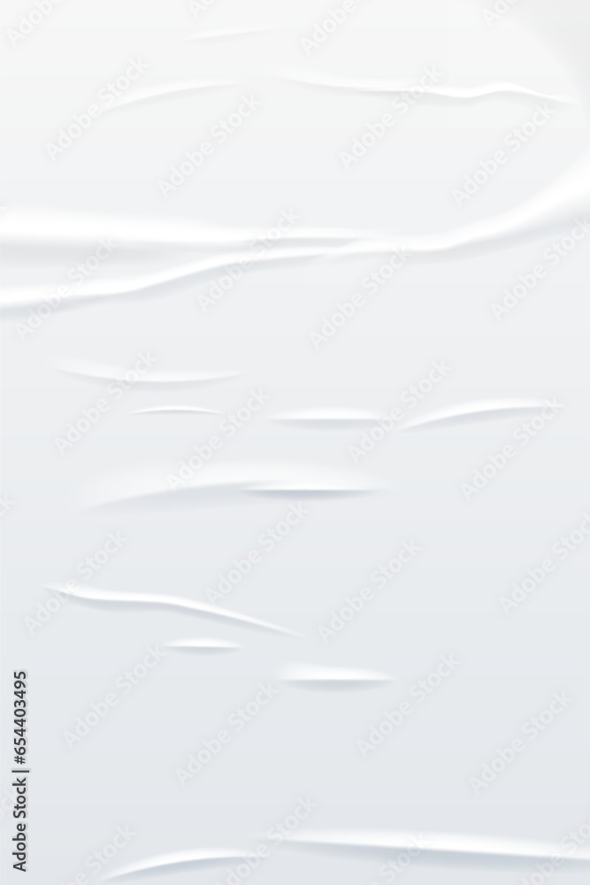 Poster glued white vertical rectangle paper sheet. vector isolated realistic crumpled poster. wet greased w