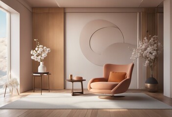 Contemporary living room in pastel tones - 654403401