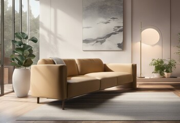 Contemporary living room in pastel tones - 654403404