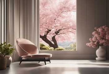 Contemporary living room in pastel tones - 654403407