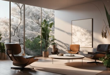 Contemporary living room in pastel tones - 654403417