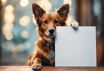 Dog holding up a blank signboard - 654403660