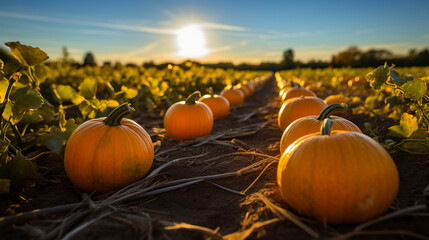 Pumpkin cultivation, production and harvesting on a farm, fresh and organic products