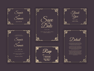Modern Wedding Invitation Card Template with Golden Frames