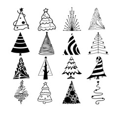 Vector illustration, set of black&white christmas trees