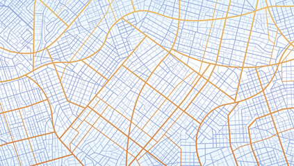 Blue city area, background map, streets. Skyline urban panorama, major roads. Cartography illustration. Widescreen proportion, flat design streetmap. Vector City top view. View from above the map