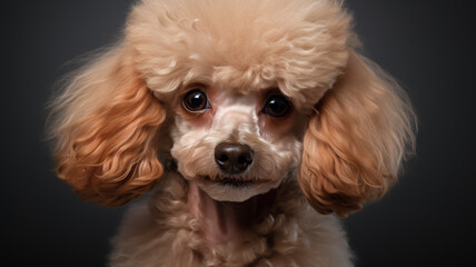 Realistic portrait of mini Poodle dog. AI generated