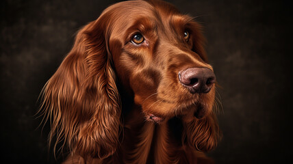 Realistic portrait of irish setter dog. AI generated