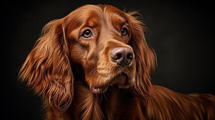 Realistic portrait of irish setter dog. AI generated