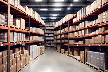 warehouse shelves with boxes