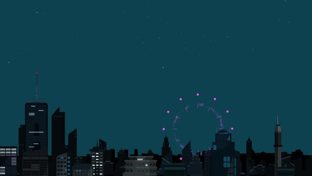 Happy Diwali - Deepaval! 
An impressive flat design stylized motion graphics on Diwali Festival of Lights (Hindu Celebration). A modern hi-rise buildings city is celebrating with firecrackers over the