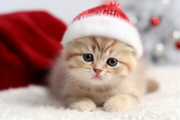 cute christmas cat plain background photo, generative ai